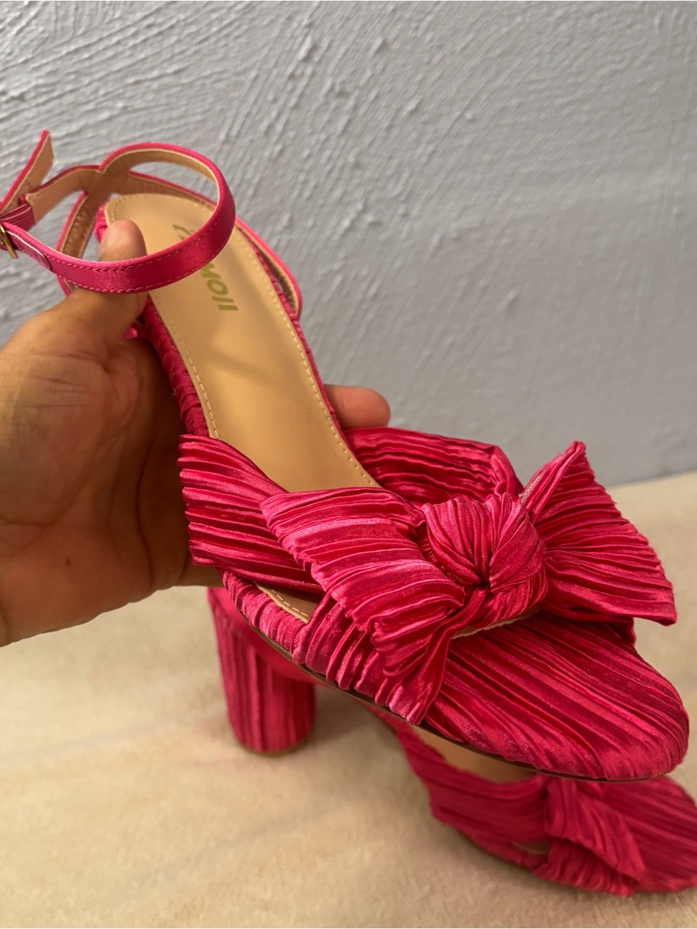 Women's Hot Pink Bow Block Heel Sandals with Ankle Strap SZ 40, US 9/9.5 Wedding